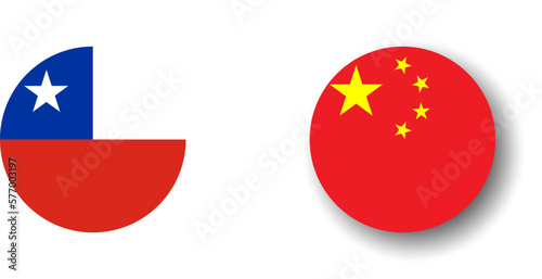 China flag - flat vector circle icon or badge with dropped shadow.