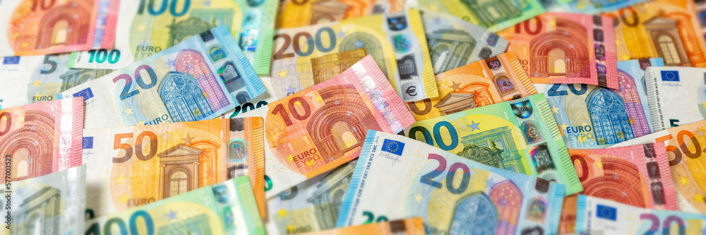 Euro banknotes bill saving money background pay paying finances bank notes banknote panorama Euro banknotes bill saving money background pay paying finances bank notes banknote panorama