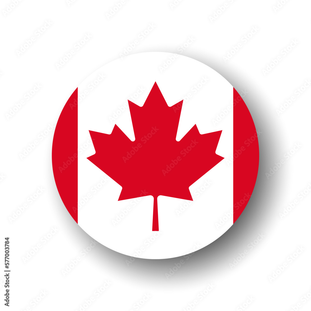 Canada flag - flat vector circle icon or badge with dropped shadow. Canada flag - flat vector circle icon or badge with dropped shadow.