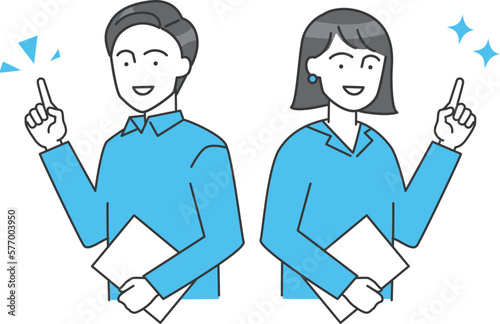 ビジネスパーソン（男性・女性）が指差しをしているベクターイラスト