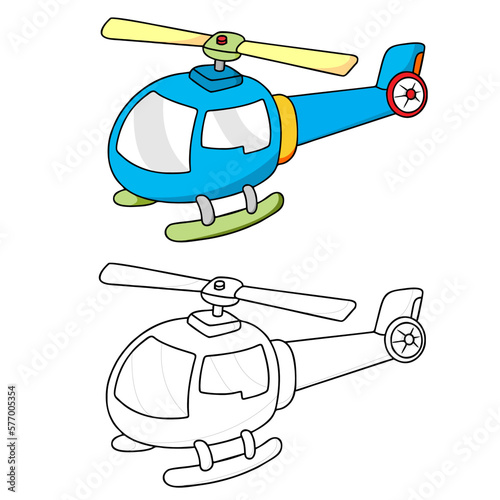 Blue helicopter vector illustration with outline. Perfect for art, postcards, cards, wall decor, t-shirts, cards, prints, drawing books, coloring books, wallpaper, prints, cards, ect.