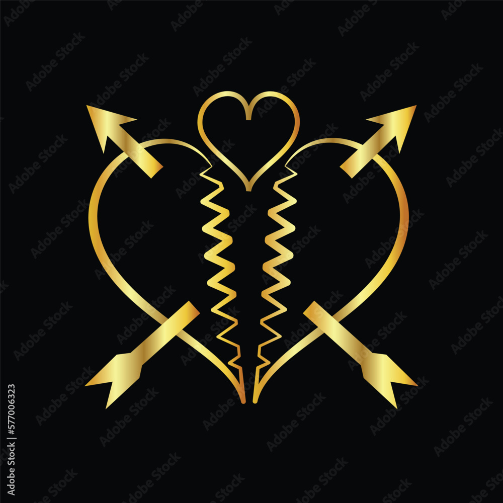 Obraz premium gold, heart, love, icon, vector, illustration, design, logo, template, flat, trendy,collection