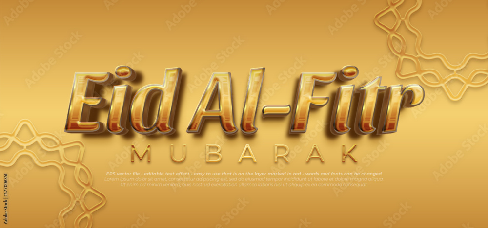 Obraz premium Eid Al-Fitr mubarak 3d gold luxury style editable text effect