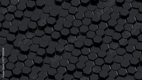 Fotografiet 3D Futuristic hexagonal dark black background Abstract geometric grid pattern