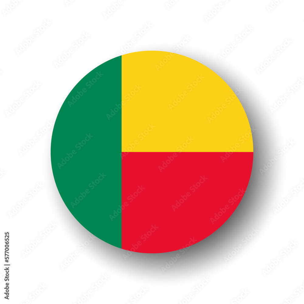 Benin flag - flat vector circle icon or badge with dropped shadow. Benin flag - flat vector circle icon or badge with dropped shadow.