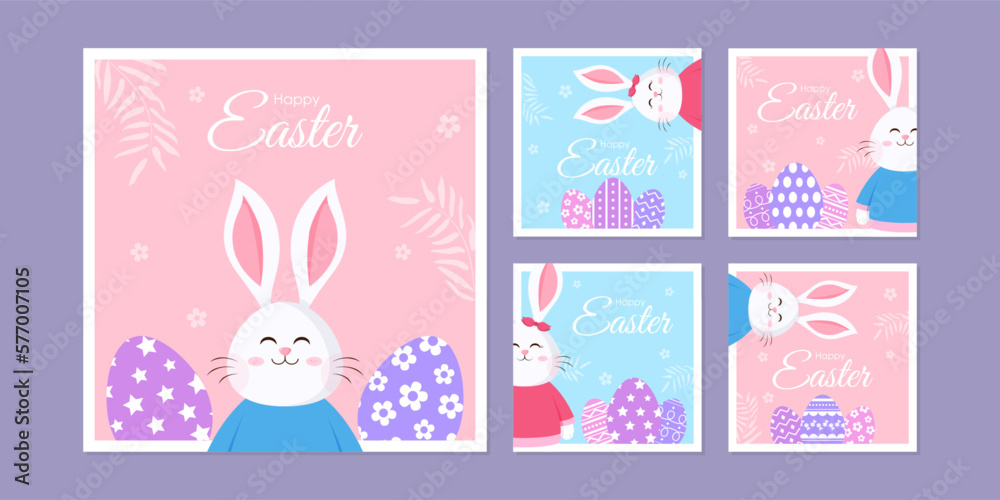 Vector illustration of Happy Easter Instagram stories set mockup template