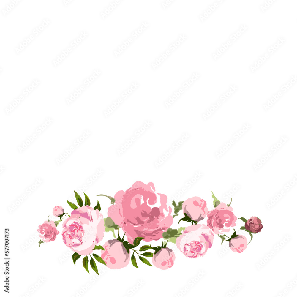 pink roses border. Colorful flowers. Vector Illustration for decoration cards, templates for valentine day, wedding, birthday, easter, baby design.
