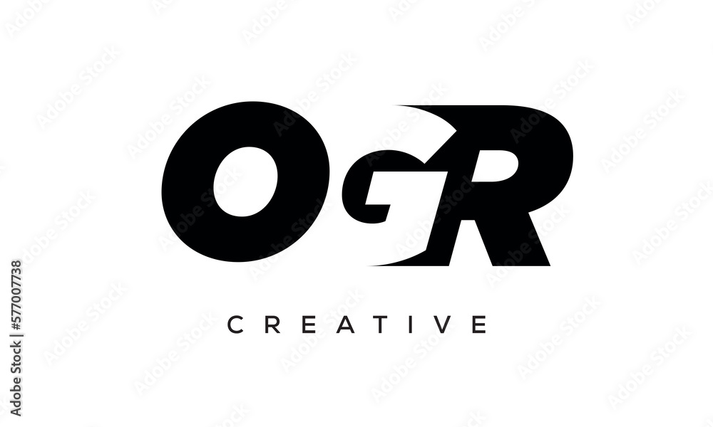 OGR letters negative space logo design. creative typography monogram vector - obrazy, fototapety, plakaty 