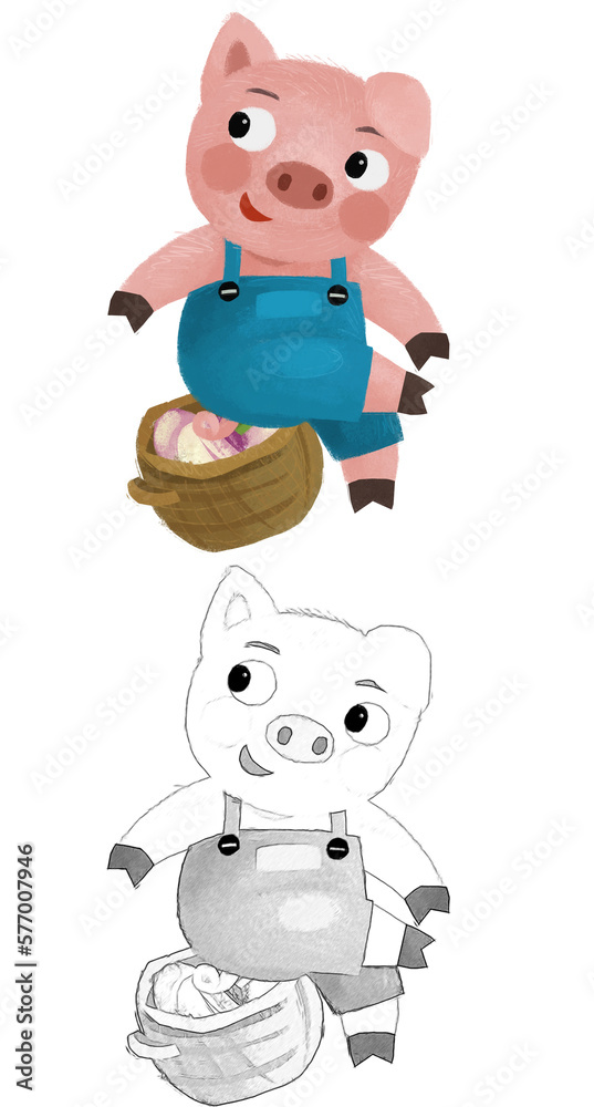 Fototapeta premium cartoon scene with farmer funnt pig rancher isolated illustration for children sketch