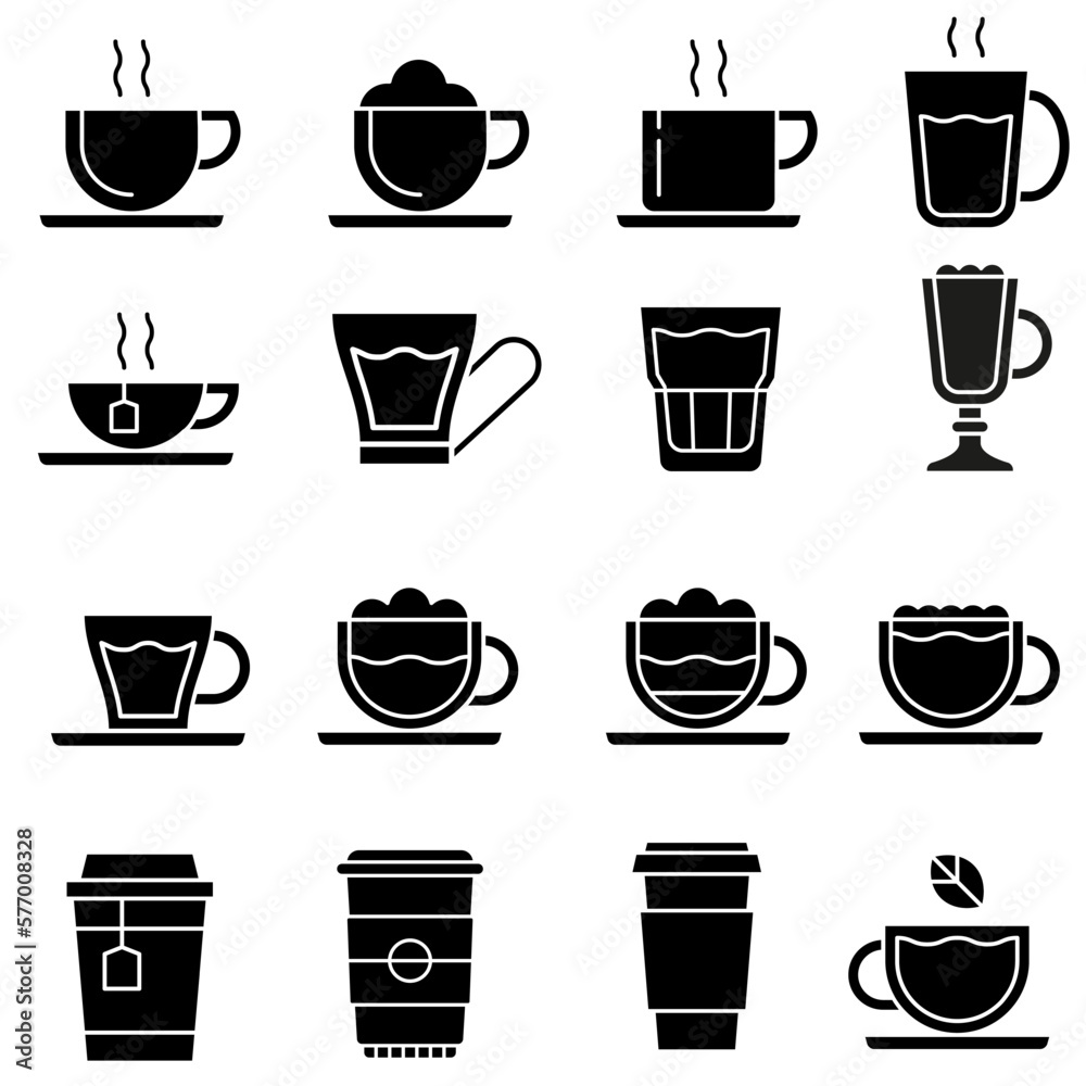 Coffee cup icon vector set. tea cup illustration sign collection. Hot drink symbol or logo. Coffee cup icon vector set. tea cup illustration sign collection. Hot drink symbol or logo.