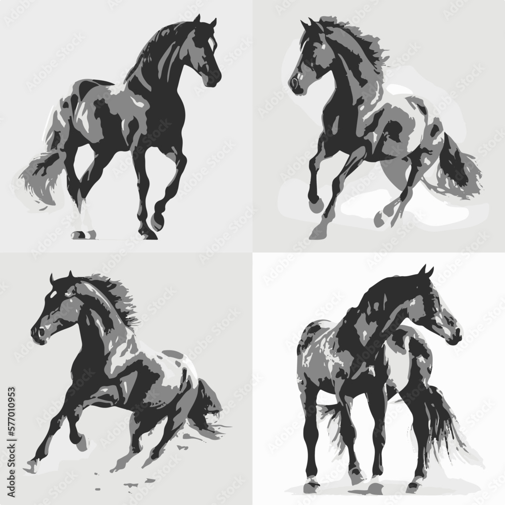 set of horse silhouettes, vector silhouettes of horses