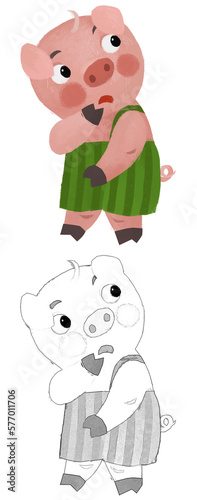 cartoon scene with farmer funnt pig rancher isolated illustration for children sketch photo