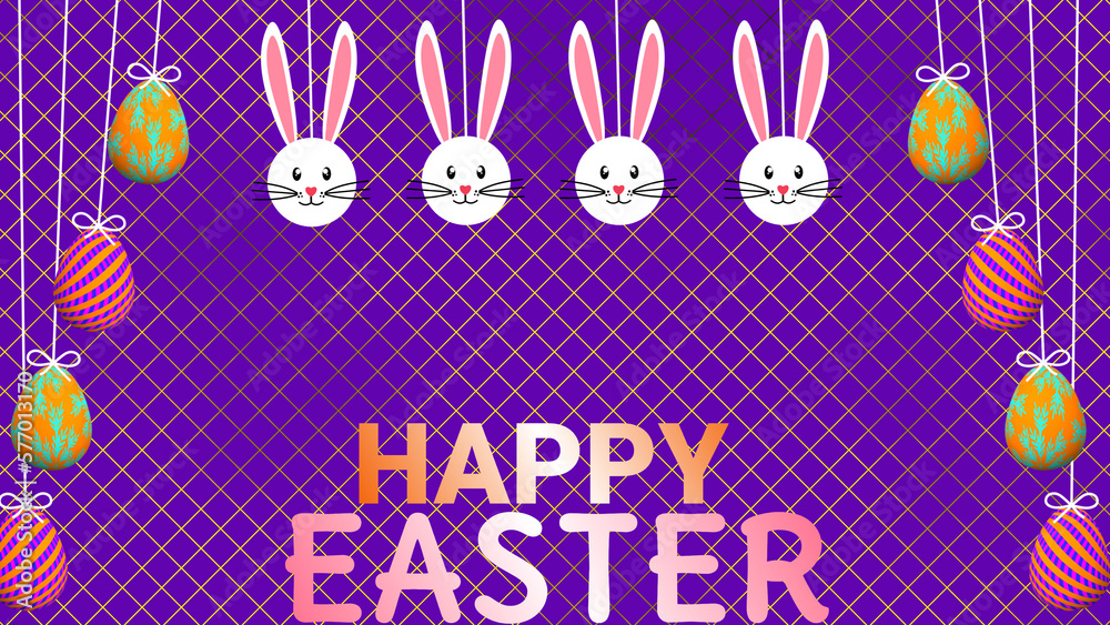 Swinging eggs and cute bunny face on pattern background. Swinging eggs and cute bunny face on pattern background.