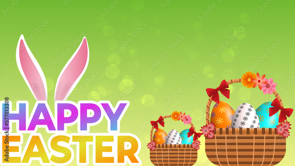 beautiful Easter greeting image with decorated eggs isolated on green blur background