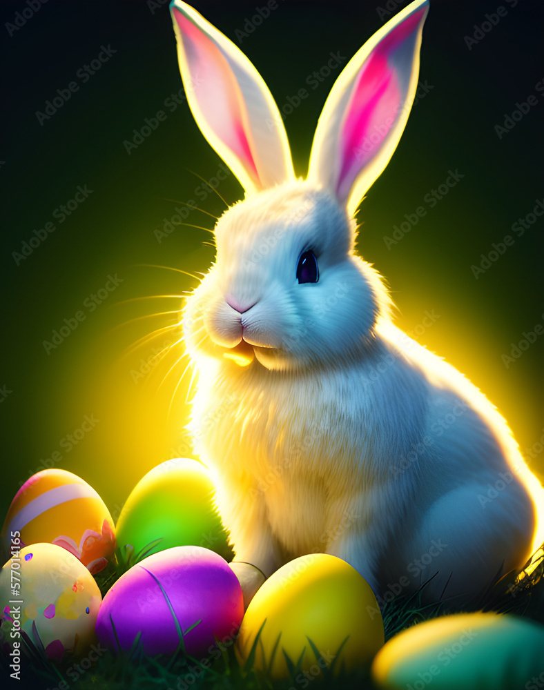 Obraz premium AI Digital Illustration Easter Bunny and Eggs