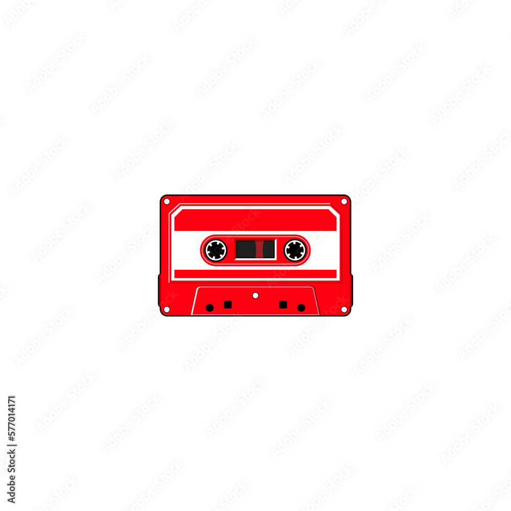 Vector illustration of a cassette tape in black and red