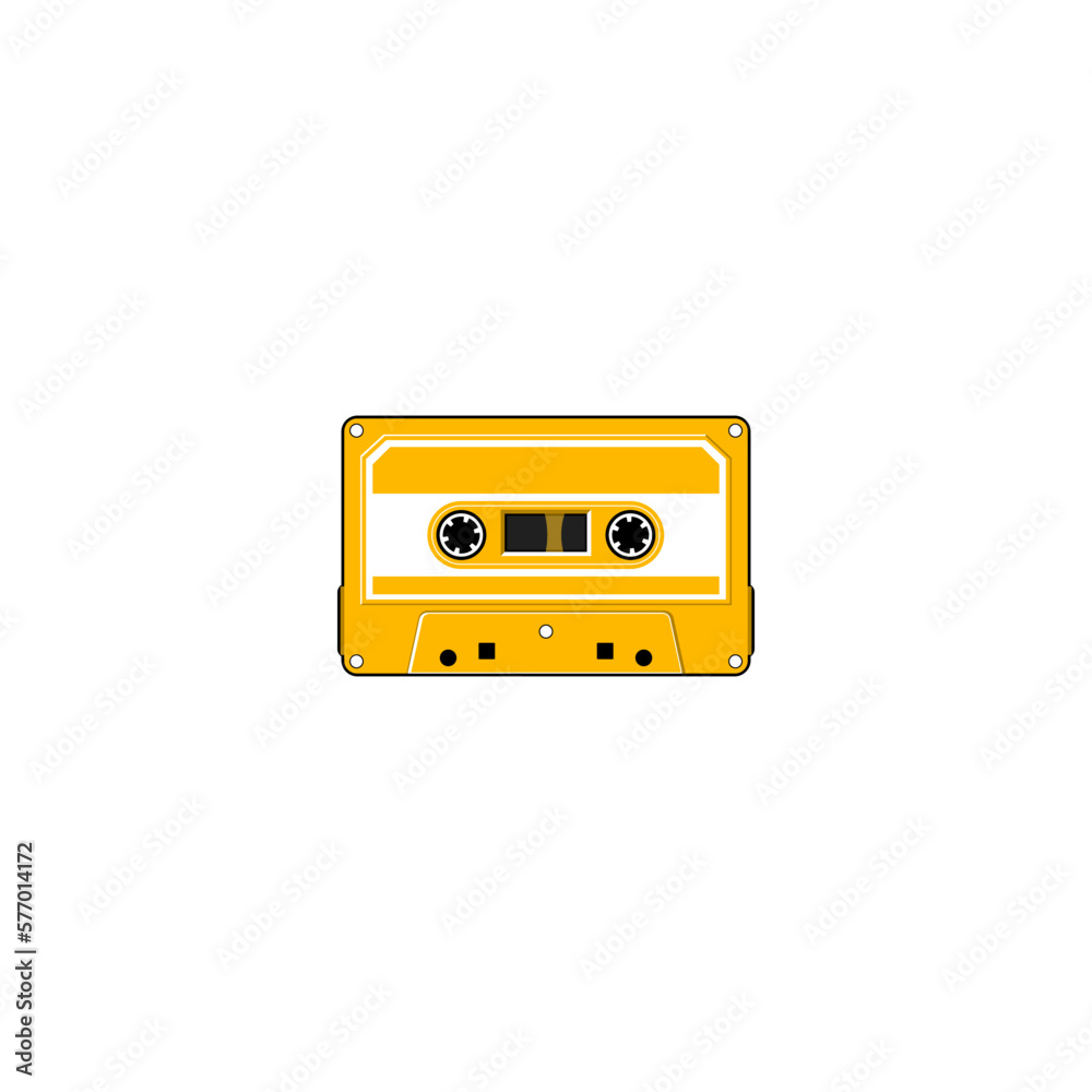 Obraz premium Vector illustration of a cassette tape in black and yellow