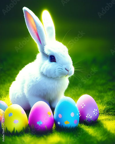 AI Digital Illustration Easter Bunny and Eggs © Oblivion VC