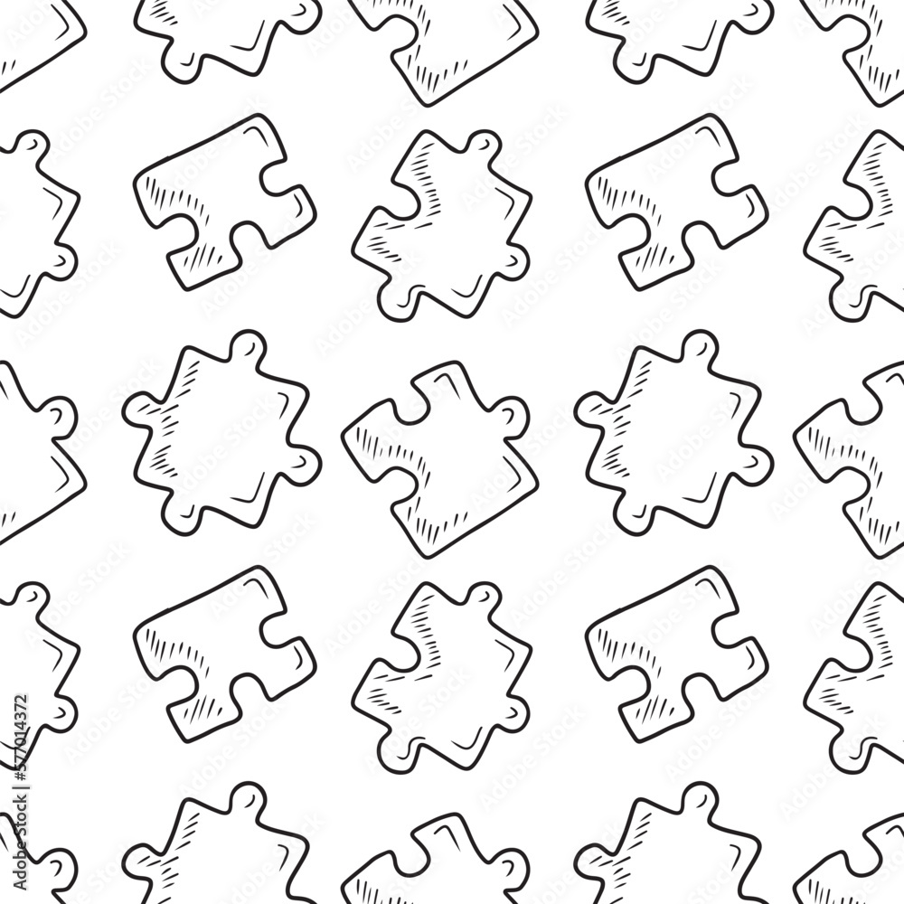 Seamless pattern with separate jigsaw puzzles in black isolated on ...