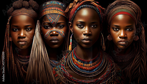 group of young african women, faces, traditional, Ai generated