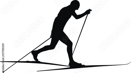 athlet ski racer running classic style black silhouette photo