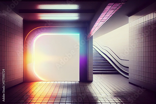 Mock up with big poster billboard in city in underground passway, AI generative photo