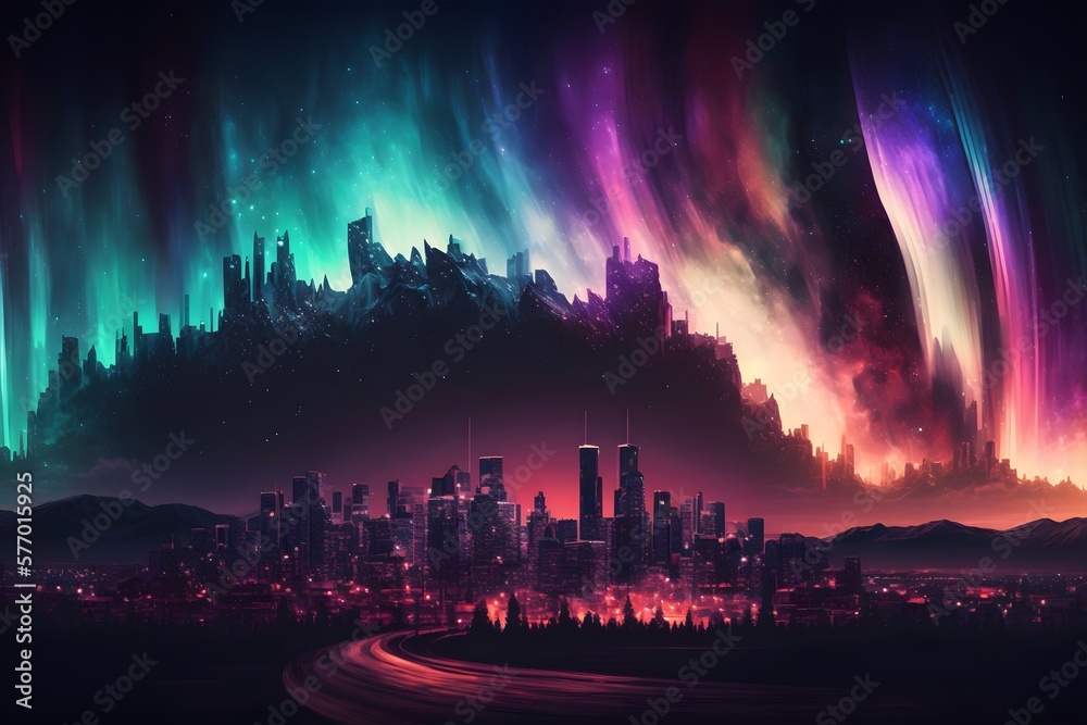 aurora city created using AI Generative Technology