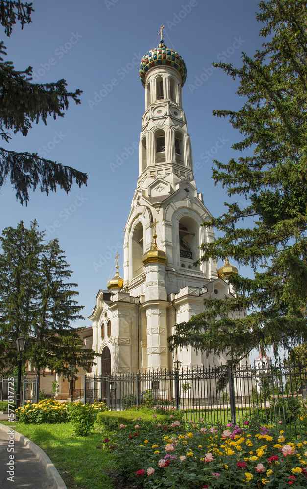 Bell tower of Cathedral of Kazan Icon of Mother of God at Fortress mountain in Stavropol. Russia