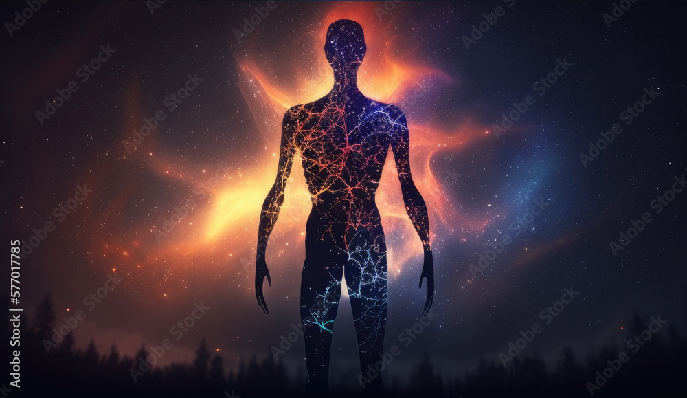 generative ai illustration of Astral body black silhouette with ...