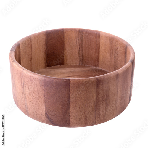 Close up of wood empty wooden bowl isolated on a transparent background
