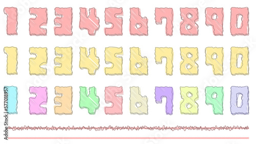 落書き風数字と線のセット　親しみやすい　子供むけ　透過PNG