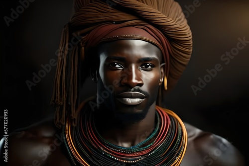 Portrait, african man of a tribe. Warrior, Tribal. Looking camera. Generative AI