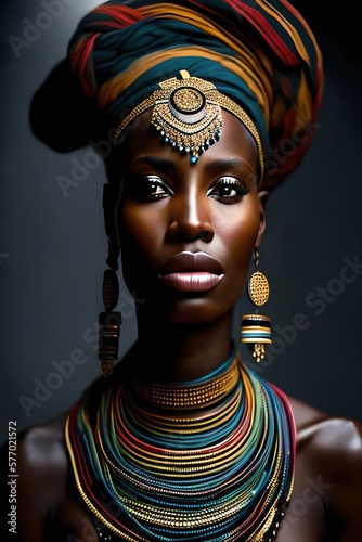 Portrait, african woman of a tribe. Warrior, Tribal. Looking camera. Generative AI. 