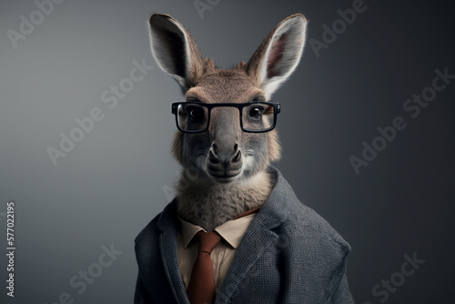 Portrait of a donkey with glasses and a formal suit. generative ai. © Gassenee