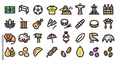 Brazil Icon Set (Bold outline color version)