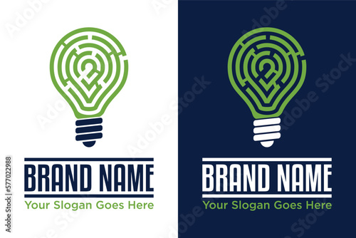 Round maze Labyrinth bulb illustration logo design