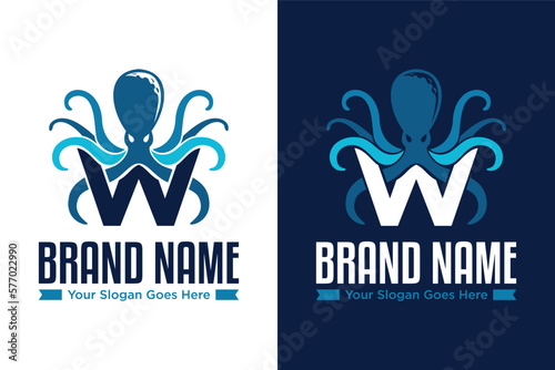 simple modern letter W Octopus illustration logo design