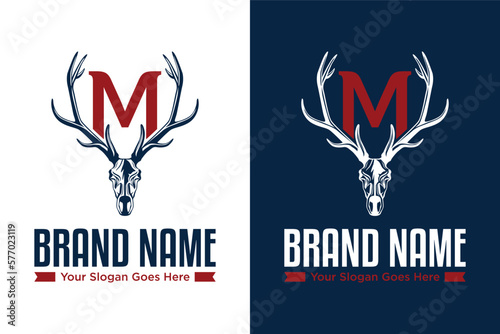 letter M Deer skull illustration logo design