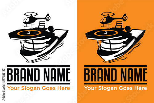 Transport Support and Rescue Ship with helipad illustration logo design