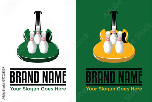 bowling pin with guitar rock and roll illustration logo design