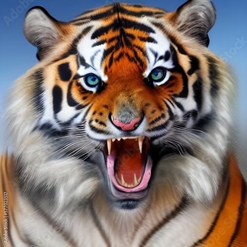 Angry Bengal Tiger with sea colored eyes  AI Generated 