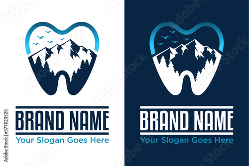 simpel modern mountain tree birds dental health illustration logo design