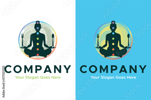 circular yoga cakra food illustration logo design