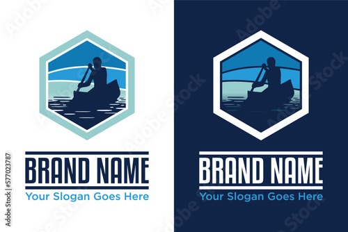 modern rafting canoe with vintage style logo template design