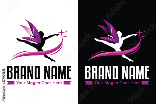 Rhythmic gymnastics dancer with wings illustration logo design