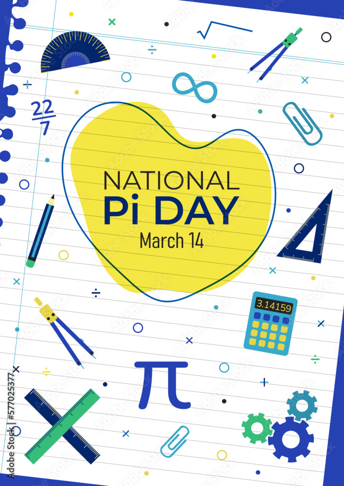 National Pi Day Vertical Poster Vector Illustration. March 14 Awareness