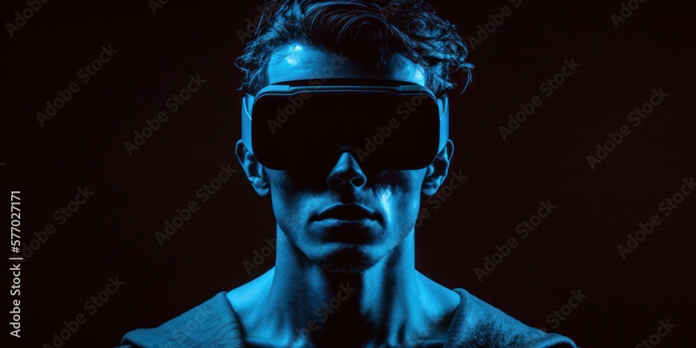 Inside Metaverse, interacting with Virtual Reality. Person wearing VR glasses. Generative AI Inside Metaverse, interacting with Virtual Reality. Person wearing VR glasses. Generative AI