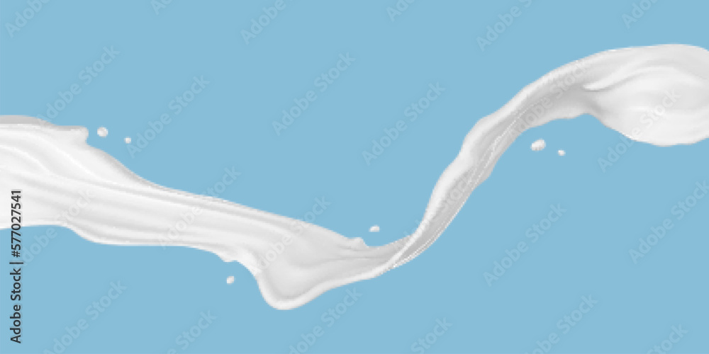 Milk or yogurt splash flow isolated on blue background. Vector realistic illustration. Milk or yogurt splash flow isolated on blue background. Vector realistic illustration.
