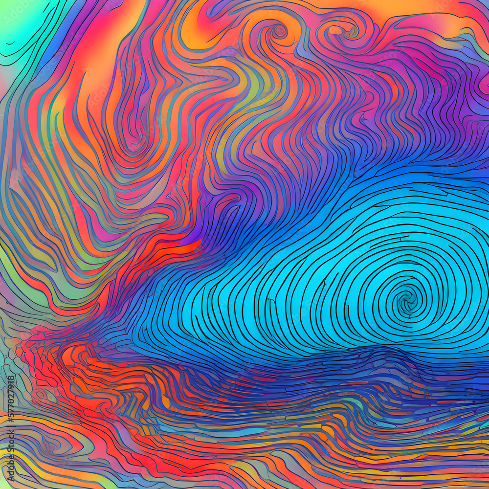 Obraz premium Farbenfroher Geometrischer Phantasievoller Hintergrund - Creative Trend: Psychic Waves - Generative AI