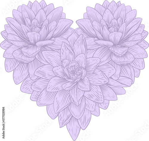 Fototapeta Naklejka Na Ścianę i Meble -  Heart Lotus Flower Love Floral Lilly Etching